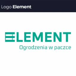 Logo firmy 'Element' z zielonym napisem i hasłem 'Ogrodzenia w paczce' na białym tle.