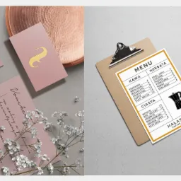 Projekt graficzny wizytówki oraz menu.