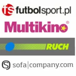 Zestawienie czterech różnych logotypów firm: futbolsport.pl z czerwonym okręgiem, Multikino z różową nazwą i żółtą gwiazdą, Ruch z zielonym paskiem i niebieską kulką, oraz sofa|company.com...