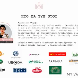 Profil Agnieszki Pająk, PR-owiec z pasją do content marketingu i organizacji eventów, CEO PR & Social Media Manager, zestawienie logotypów firm, z którymi współpracowała.