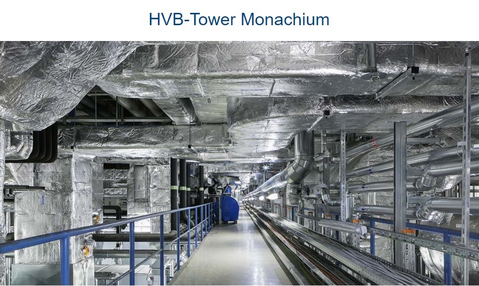 Montaż systemu wentylacyjnego w wieżowcu HVB-Tower w Monachium.