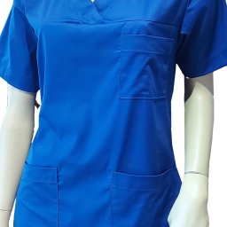 Bluza medyczna damska wkładana przez głowę, z krótkim rękawem. Tkanina z dodatkiem elastanu.