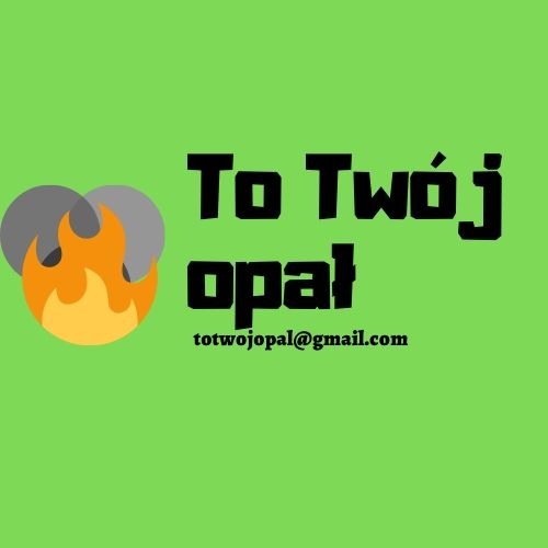 Grafika z płomieniem i dymem, napisem 'To Twój opał' oraz adresem email na jasnozielonym tle.