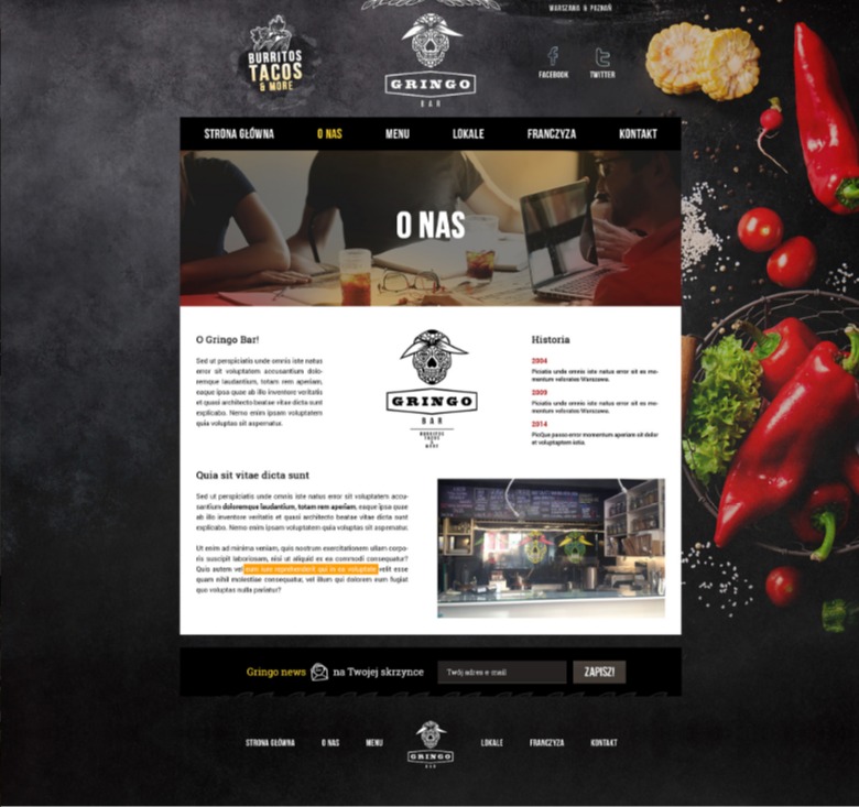 Gringo Bar - layout, wdrożenie do systemu CMS Wordpress