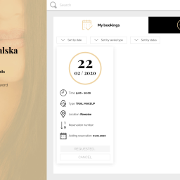 Aplikacja webowa dla studia makijażu Beesusanne - Storna użytkownika po zalogowaniu - Lista rezerwacji