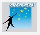 Logo firmy Mack z sylwetką człowieka sięgającego do gwiazd na tle błękitnego nieba.