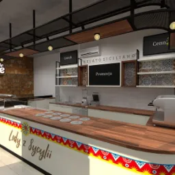 Projekt wnętrza lodziarnio-kawiarni
