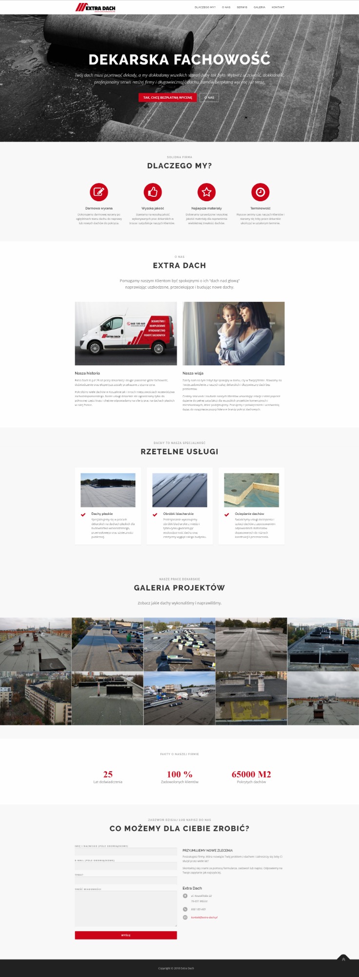 Projekt strony internetowej dla firmy dekarskiej.