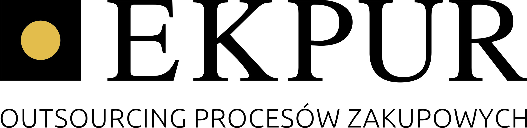 Logo firmy EKPUR z hasłem 'Outsourcing procesów zakupowych'. Znak firmowy: czarny kwadrat z żółtym okręgiem po lewej stronie, obok czarne litery EKPUR.