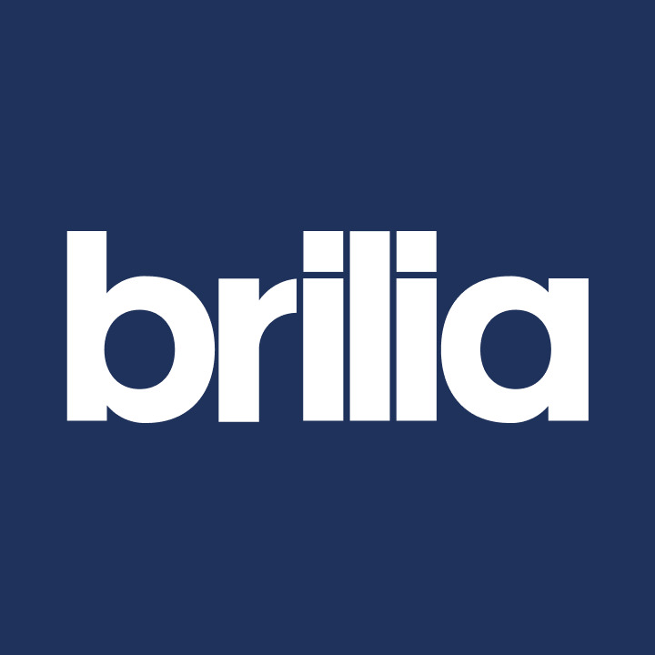 Logo firmy Brilia na ciemnoniebieskim tle.