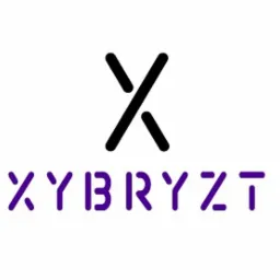 Logo Agencji Internetowej XYBRYZT z Wodzisławia Śląskiego, przedstawiające czarny symbol X z przeplatających się linii nad fioletowym napisem XYBRYZT na białym tle.