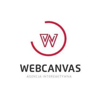 Logo firmy Webcanvas Agencja Interaktywna z symbolem dwóch liter V w czerwonym okręgu