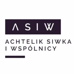 Logo Kancelarii Adwokatów i Radców Prawnych ASIW: Fioletowy napis ASIW w prostokącie nad tekstem Achtelik Siwka i Wspólnicy.
