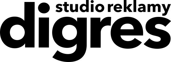 Czarne logo 'digres studio reklamy' na białym tle.