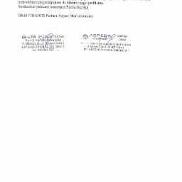 Skan referencji dla adwokata Pawła Szybko od B&M Finance i Aspect Nieruchomości, zawierający tekst rekomendacji oraz dane kontaktowe firm.