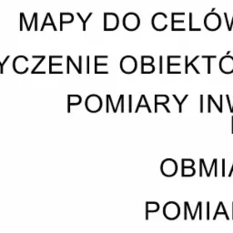 Schematyczny rysunek niwelatora z napisem Geodezja Paweł Janek, obok lista usług: mapy do celów projektowych, tyczenie obiektów budowlanych, pomiary inwentaryzacyjne i powykonawcze, obmiary...