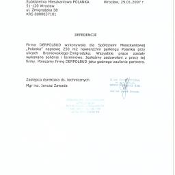 Referencje ze Spółdzielni Mieszkaniowej "Polanka" we Wrocławiu_prace wykonane w 2007r.
