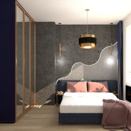 Projekt nowoczesnej, odważnej sypialni we Wrocławiu. 