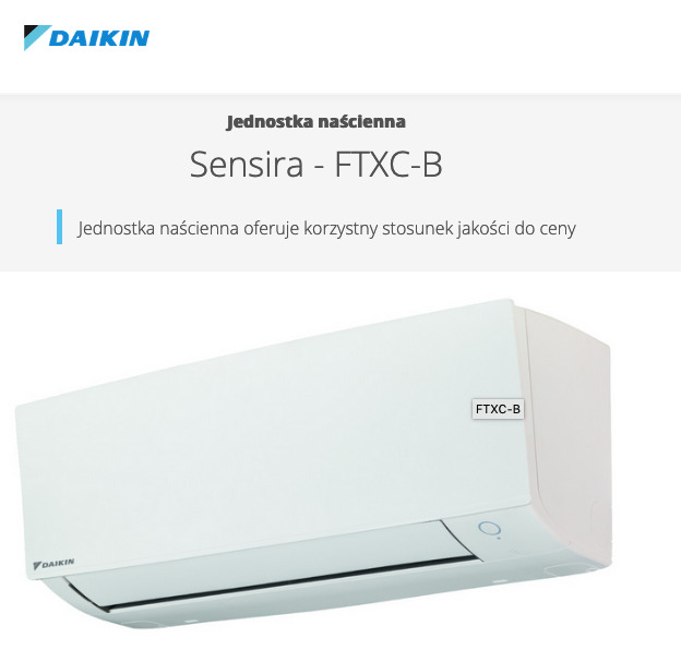 Daikin FTXC35BV1B / RXC35B Znamionowa moc chłodnicza 3.5kW Wydajność chłodnicza 1,30kW-4,00kW