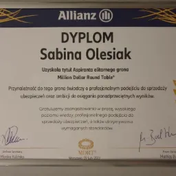 Dyplom - zakończenie roku 2022 - Aspirant elitarnego grona najlepszych agentów ubezpieczeniowych na świecie