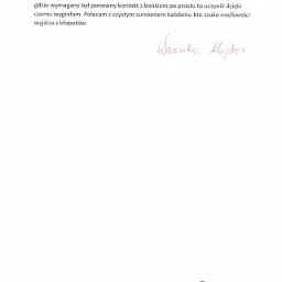 Skan podziękowania od klientki dla kancelarii za pomoc w uzyskaniu kredytu i czyszczeniu raportu BIK, z odręcznym podpisem Weroniki Majcher oraz logo Kancelaria Centrum w prawym dolnym rogu.