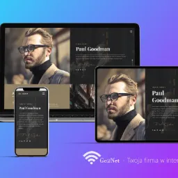 Responsywna strona internetowa prawnika Paula Goodmana, wyświetlana na laptopie, tablecie i smartfonie, z minimalistycznym designem i profesjonalnym wizerunkiem.