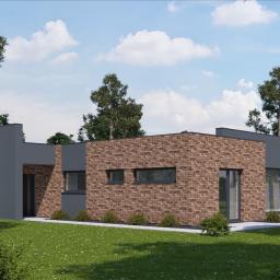 Projekt / wizualizacje elewacji nowoczesnego parterowego domu z płaskim dachem