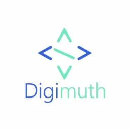 Logo firmy Digimuth z symbolem strzałek w kolorach niebieskim i zielonym, skierowanych w różne strony.