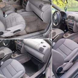 Aqua AS - Wnętrze samochodu z widocznymi, mocno zabrudzonymi fotelami, dywanikami i deską rozdzielczą przed czyszczeniem, ukazujące stopień zaniedbania tapicerki i elementów plastikowych.