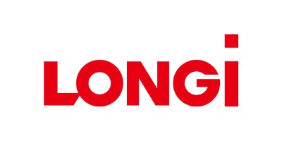 Czerwone logo LONGi na białym tle.