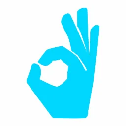 Jasnoniebieska dłoń w geście 'OK' na białym tle, symbolizująca akceptację i pozytywny przekaz.