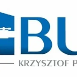 Niebieskie logo firmy BUI Krzysztof Pajura z symbolem kranu i spadającej kropli wody, stylizowane na dom.