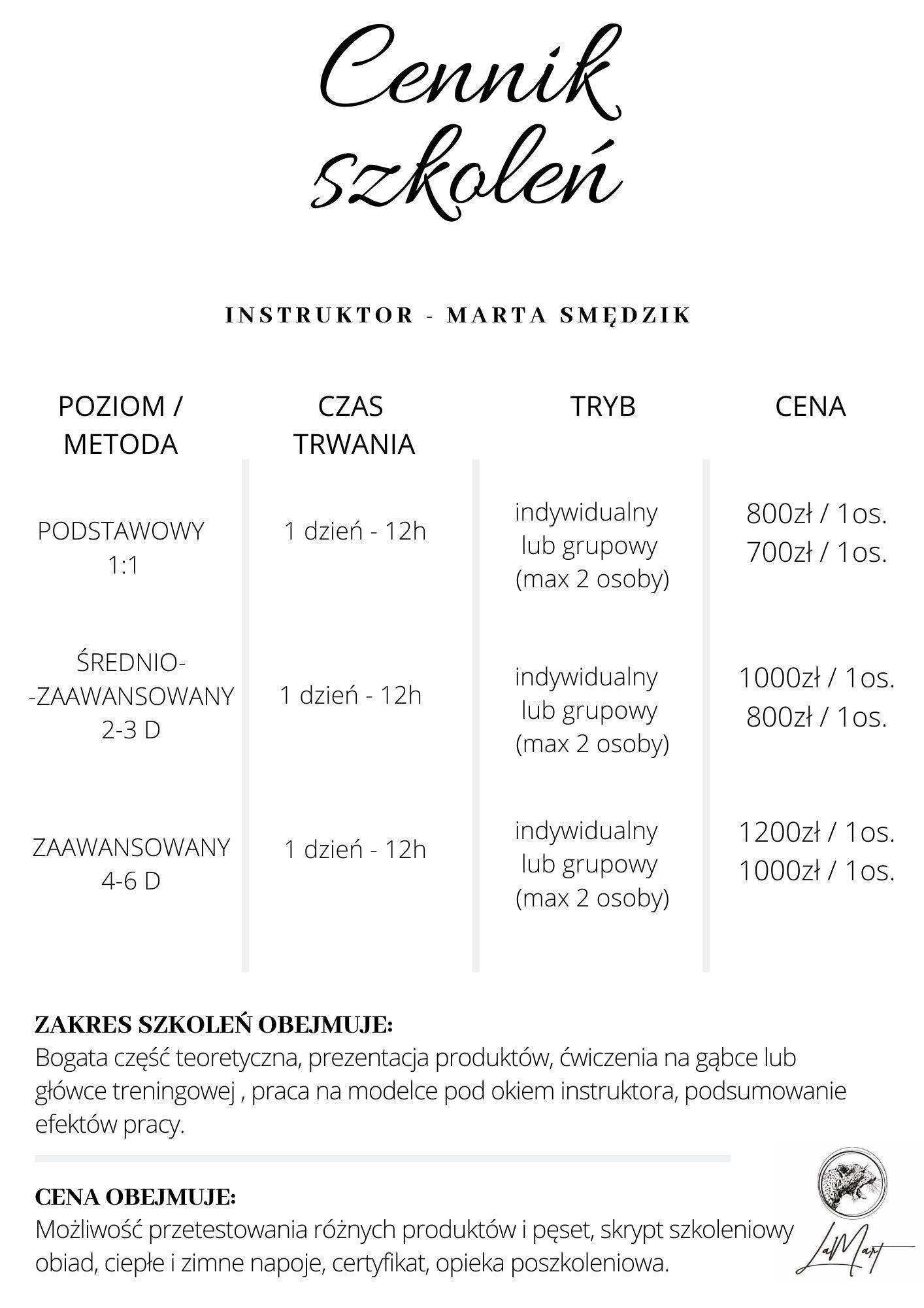 Cennik szkoleń z zakresu stylizacji rzęs