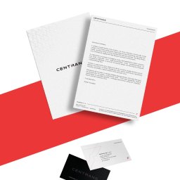 XO MEDIA SPÓŁKA Z OGRANICZONĄ ODPOWIEDZIALNOŚCIĄ - Materiały firmowe Centrans: list firmowy z tekstem, wizytówki w dwóch wersjach kolorystycznych, na białym tle z czerwonym akcentem