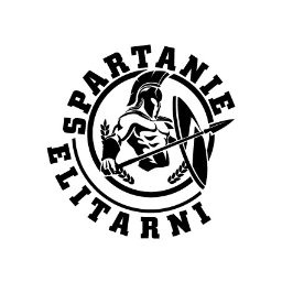 Stylizowany wizerunek spartanina z włócznią i tarczą w okręgu z napisem 'SPARTANIE ELITARNI' - logo firmy.