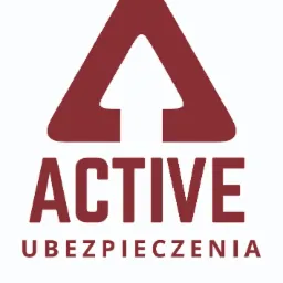 Logo firmy ubezpieczeniowej: czerwony trójkąt z białą strzałką skierowaną ku górze, napis ACTIVE UBEZPIECZENIA.