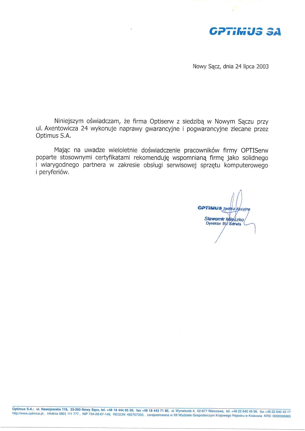 Referencje - Optimus S.A