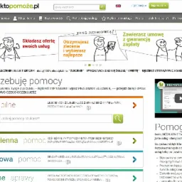 Strona główna serwisu KtoPomoże.pl z hasłem 'Potrzebuję pomocy' i listą kategorii usług: SOS pilne, Codzienna pomoc, Fachowa pomoc, Ważne sprawy.