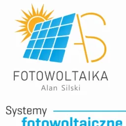Logo firmy Alan Silski specjalizującej się w systemach fotowoltaicznych, z ikoną panelu słonecznego i stylizowanym słońcem.