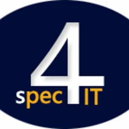 Granatowy owal z białą cyfrą 4 i napisem 'spec IT' w kolorze białym i pomarańczowym.