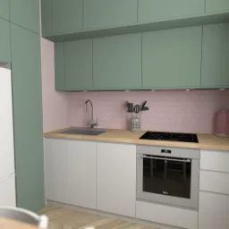 Kuchnia w bloku w Krakowie - właściciele to młoda para, która nie boi się odważnych kolorów.