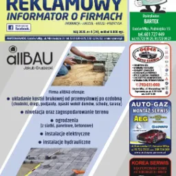 Reklama firmy brukarskiej allBAU w Gorzowie Wlkp. z ofertą układania kostki brukowej, niwelacji terenu, ogrodzeń oraz instalacji elektrycznych i hydraulicznych. Na zdjęciu fragment układanej kostki...