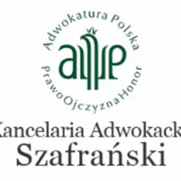 Logo Kancelarii Adwokackiej Szafrański z symbolem Adwokatury Polskiej w kolorze zielonym.