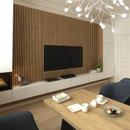 Salon z drewnianymi lamelkami