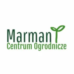 Logo 'Marman Centrum Ogrodnicze' z zielonym symbolem kiełkującej rośliny zamiast litery 'T'.
