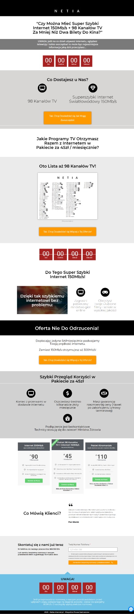 Strona typu Sales Page dla Przedstawiciela Handlowego z firmy Netia