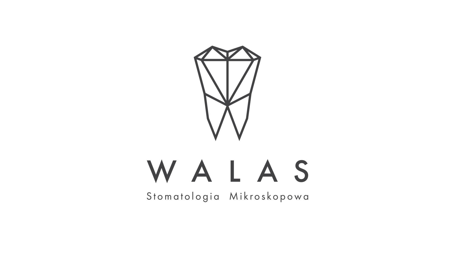 Logo firmy Walas Stomatologia Mikroskopowa przedstawiające stylizowany ząb w formie geometrycznej grafiki.