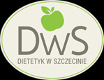 Logo firmy DWS Dietetyk w Szczecinie z zielonym jabłkiem w tle, umieszczone w owalnej ramce.