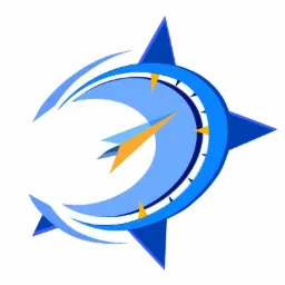 Graficzna ikona kompasu w odcieniach błękitu i żółci, stylizowana na logo.