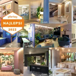 Mozaika zdjęć prezentująca różnorodne aranżacje wnętrz, w tym salon z tapetą w tropikalne wzory, pokój dziecięcy z motywem safari, nowoczesną kuchnię z wysokim stołem, salon w jasnych kolorach...